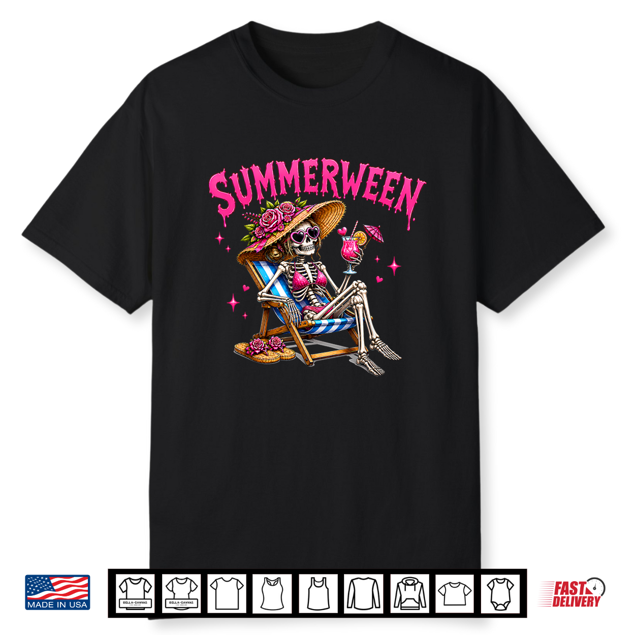 Summerween Summer Halloween Funny Spooky Skeleton Girl Women Shirt Summerween Summer Halloween Funny Spooky Skeleton Girl Women Shirt
