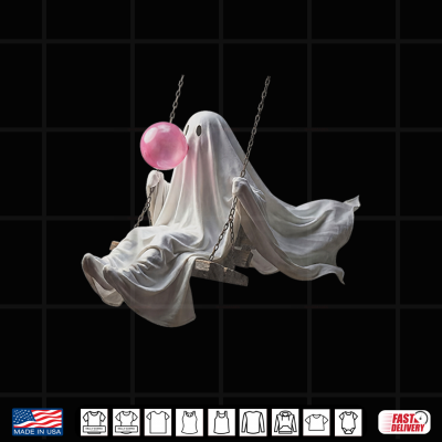 Cute Ghost On Swing Funny Halloween Ghost Bubble Gum Shirt 4 Design Cute Ghost On Swing Funny Halloween Ghost Bubble Gum Shirt