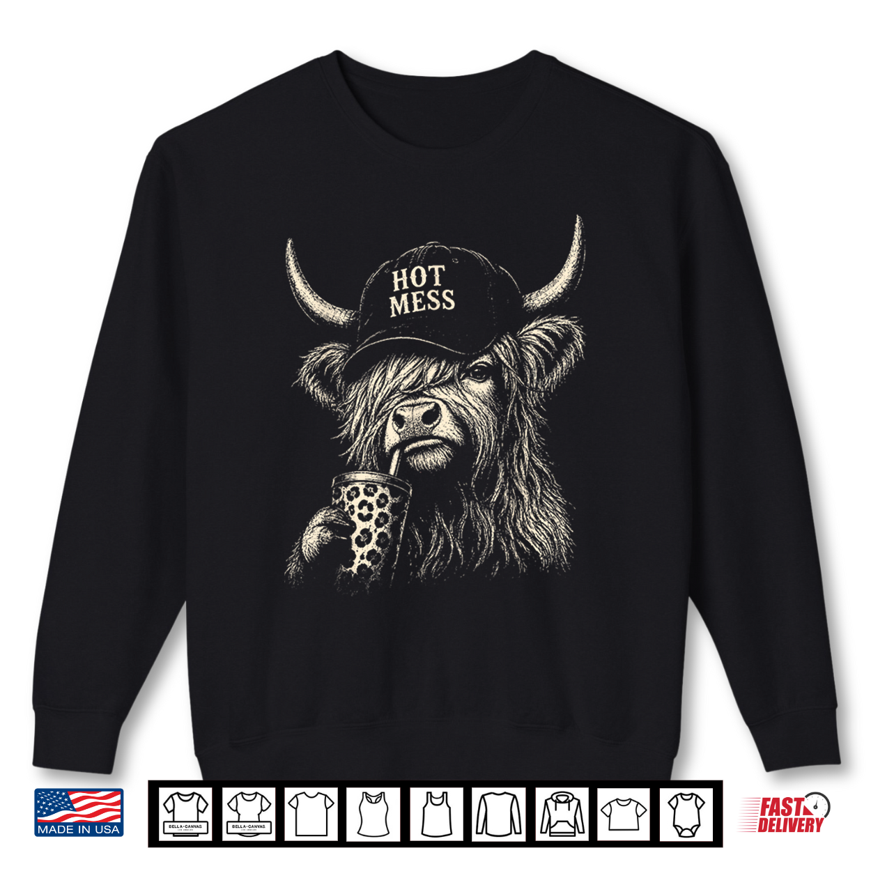 Hot Mess Highland Cow Coffee Lover Cute Fluffy Heifer Shirt Hot Mess Highland Cow Coffee Lover Cute Fluffy Heifer Shirt