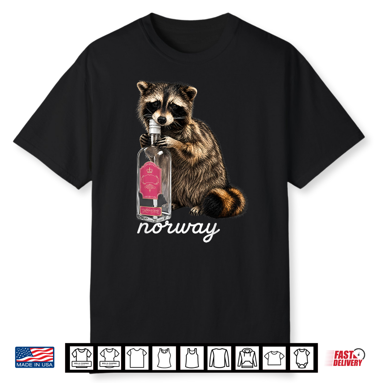 Norway Party Whiskey Raccoon With Pink Bottle Men Women Shirt Norway Party Whiskey Raccoon With Pink Bottle Men Women Shirt