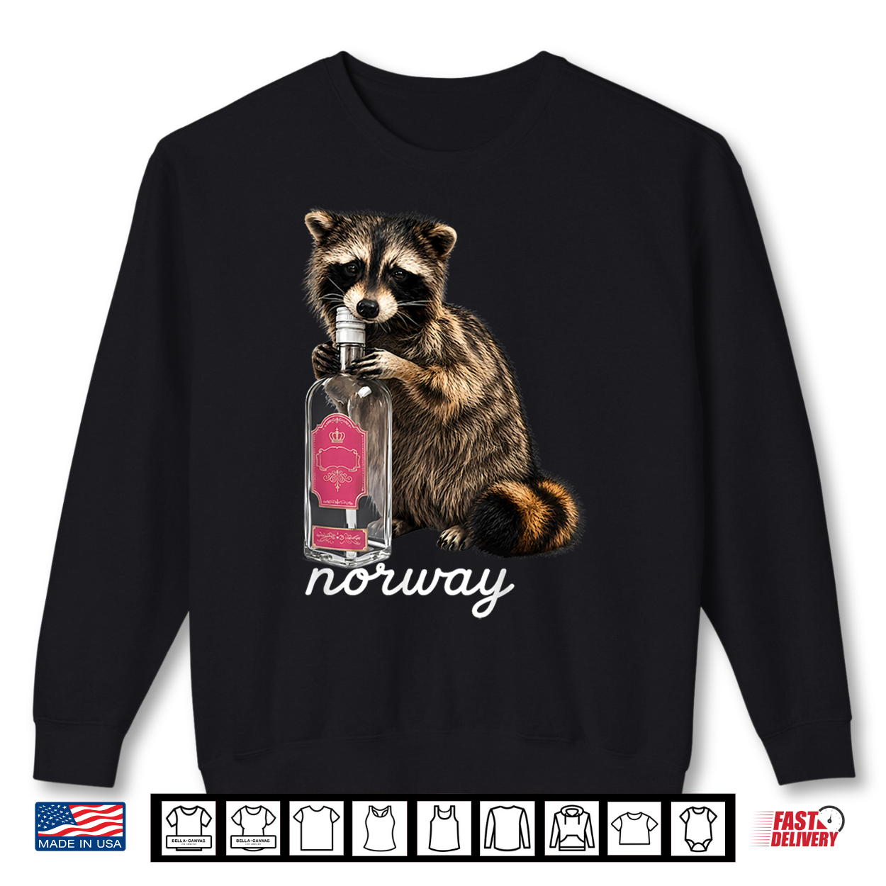 Norway Party Whiskey Raccoon With Pink Bottle Men Women Shirt Norway Party Whiskey Raccoon With Pink Bottle Men Women Shirt