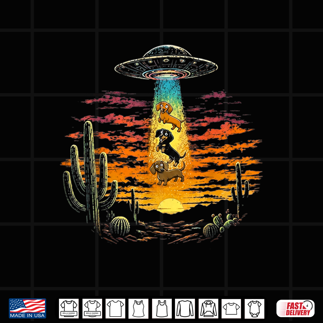 Cute Dachshund Ufo Alien Abduction Desert Sunset Design Shirt Cute Dachshund Ufo Alien Abduction Desert Sunset Design Shirt