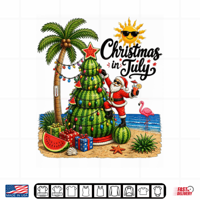 Design Christmas in July Watermelon Xmas Tree Santa Shirt