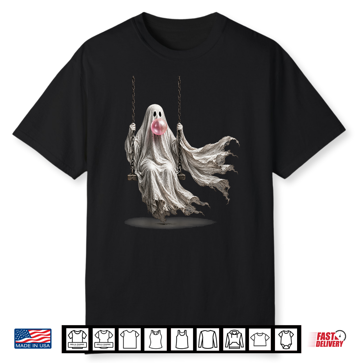 Ghost On Swing Blowing Bubble Gum Spooky Halloween Funny Shirt Ghost On Swing Blowing Bubble Gum Spooky Halloween Funny Shirt