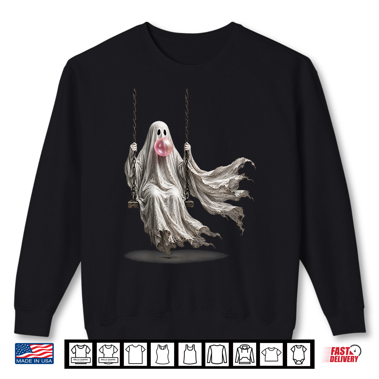 Ghost On Swing Blowing Bubble Gum Spooky Halloween Funny Shirt Ghost On Swing Blowing Bubble Gum Spooky Halloween Funny Shirt