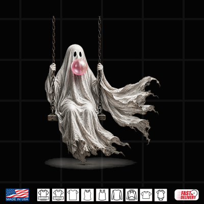 Ghost On Swing Blowing Bubble Gum Spooky Halloween Funny Shirt 4 Design Ghost on Swing Blowing Bubble Gum Spooky Halloween Funny Shirt