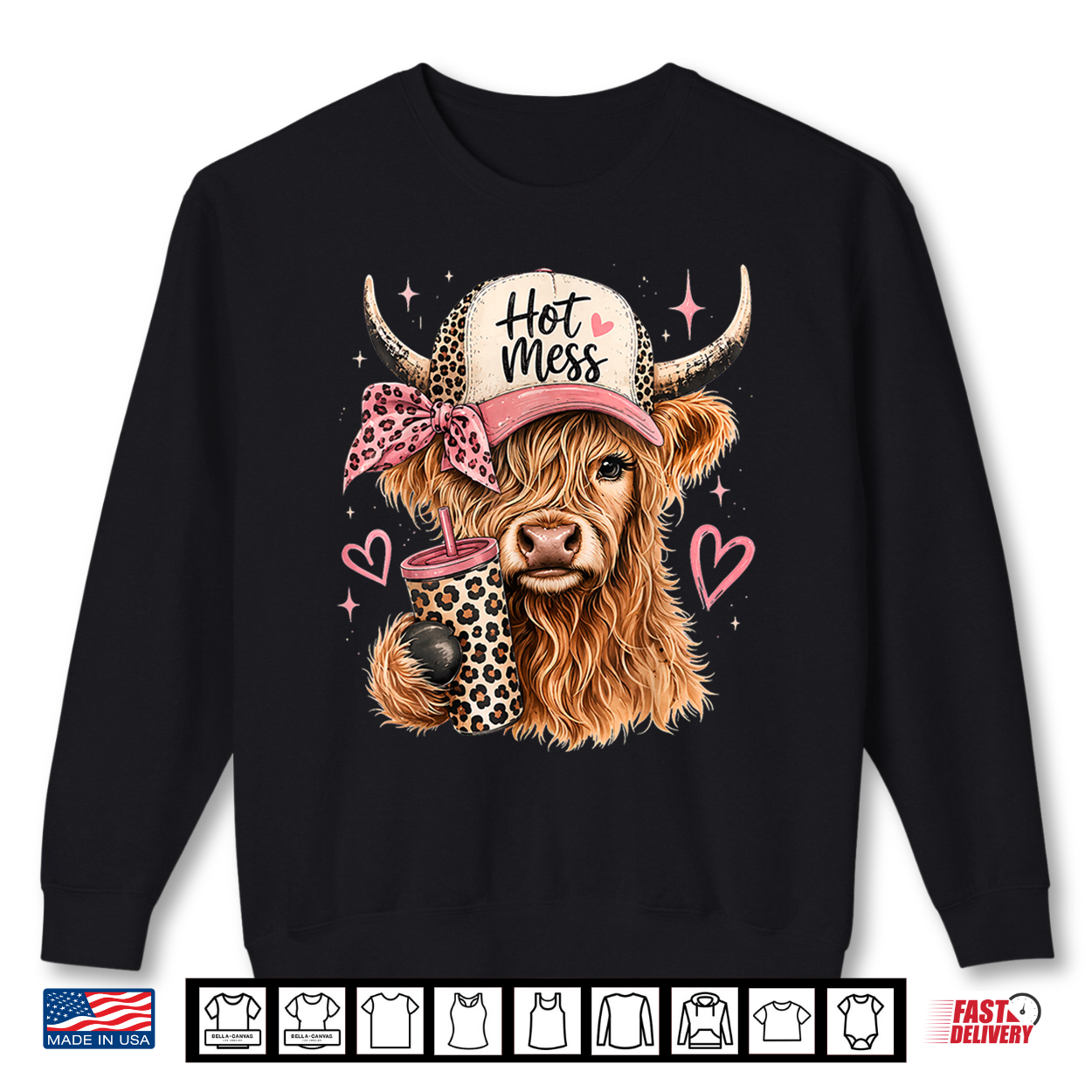 Hot Mess Leopard Highland Cow Funny Coffee Lover Shirt Hot Mess Leopard Highland Cow Funny Coffee Lover Shirt