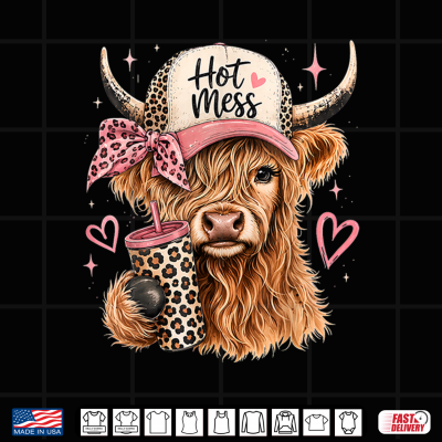 Hot Mess Leopard Highland Cow Funny Coffee Lover Shirt 4 Design Hot Mess Leopard Highland Cow Funny Coffee Lover Shirt