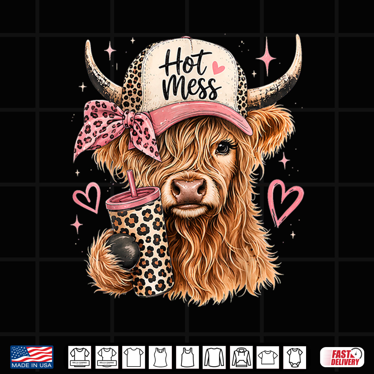 Hot Mess Leopard Highland Cow Funny Coffee Lover Shirt Hot Mess Leopard Highland Cow Funny Coffee Lover Shirt