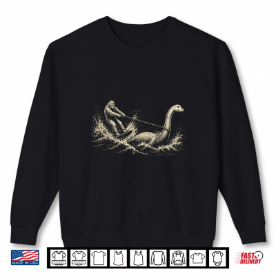 Sweatshirt Bigfoot Water Skiing Behind Nessie Cryptid Humor Shirt