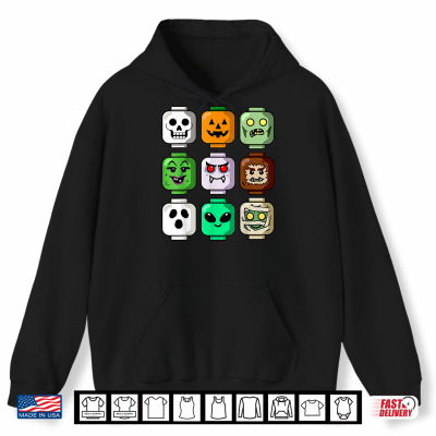 Hoodie Halloween Building Brick Head Pumpkin Ghost Zombie Shirt
