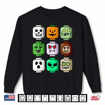 Sweatshirt Halloween Building Brick Head Pumpkin Ghost Zombie Shirt