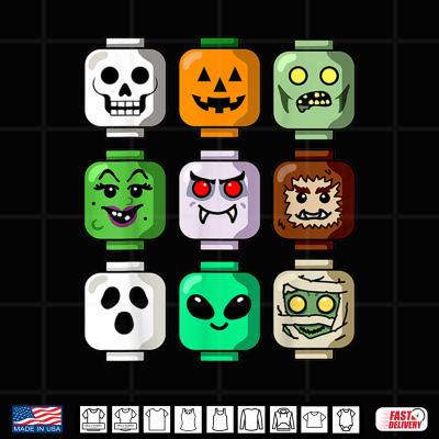 Design Halloween Building Brick Head Pumpkin Ghost Zombie Shirt