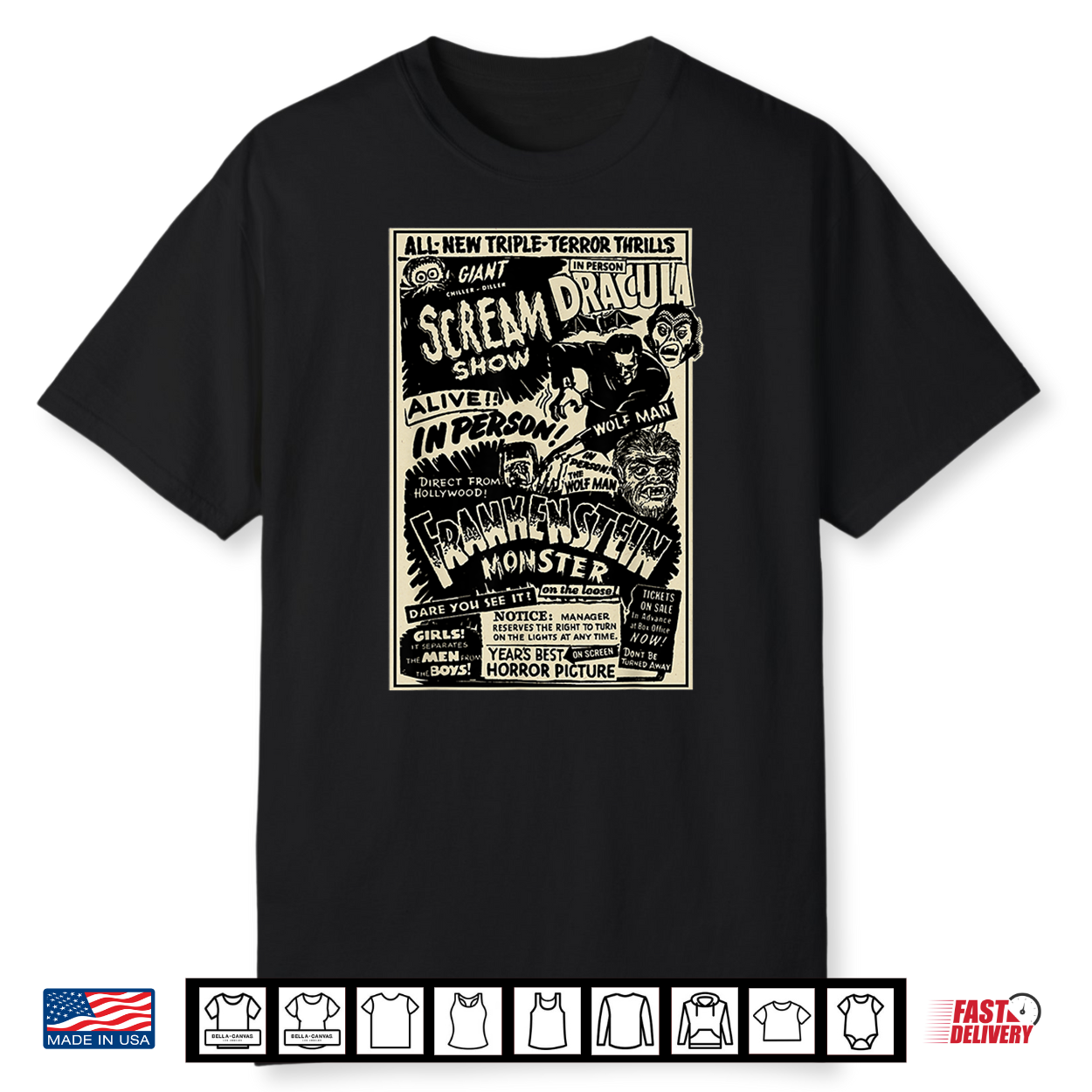 Horror Movie Monster Mummy Dracula Werewolf Frankenstein Shirt