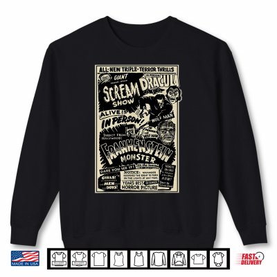 Sweatshirt Horror Movie Monster Mummy Dracula Werewolf Frankenstein Shirt