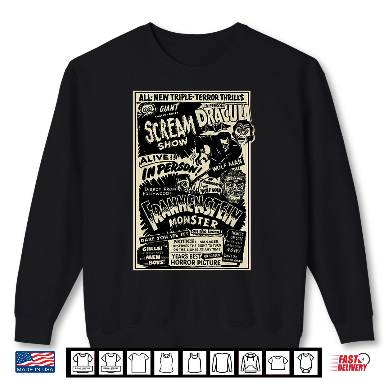 Horror Movie Monster Mummy Dracula Werewolf Frankenstein Shirt