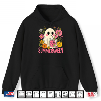 Hoodie Summerween Funny Ghost Halloween Summer Floral Shirt