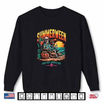Sweatshirt Summerween Skeleton Travel Beach Halloween Vacation Holiday Shirt