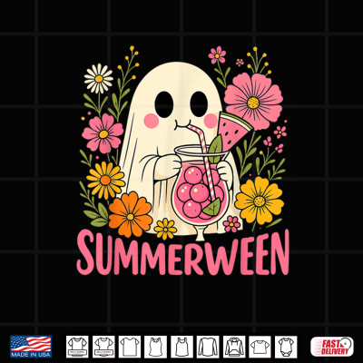 Design Summerween Funny Ghost Halloween Summer Floral Shirt