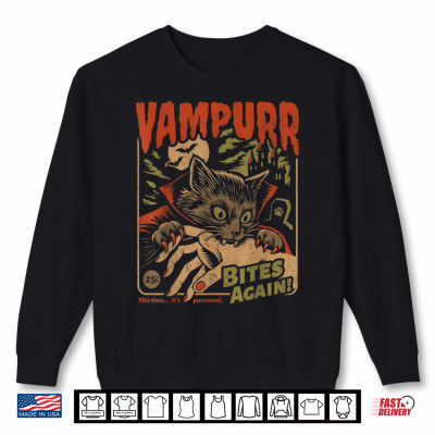 Sweatshirt Vampurr Bites Again Funny Cat Halloween Vintage Shirt