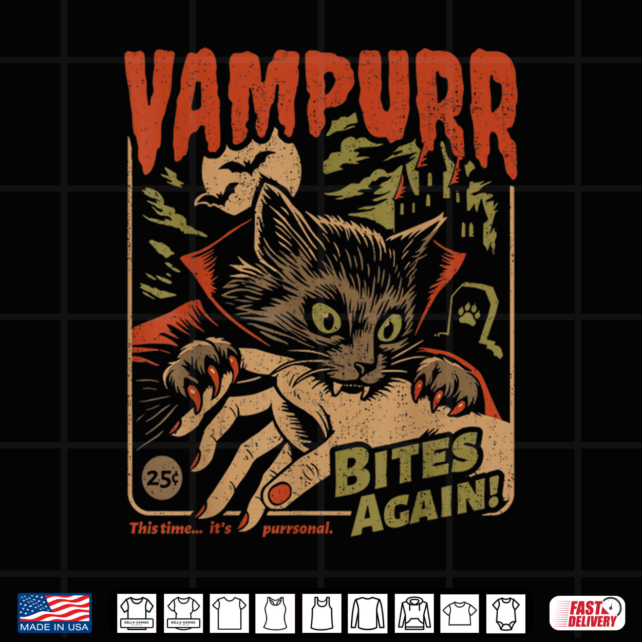 Vampurr Bites Again Funny Cat Halloween Vintage Shirt