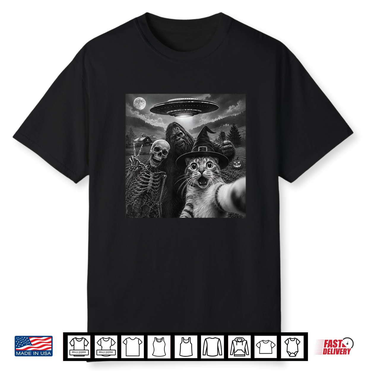 Cat Selfie With Bigfoot Skeleton Alien Ufo Cat Lover Shirt Cat Selfie With Bigfoot Skeleton Alien Ufo Cat Lover Shirt