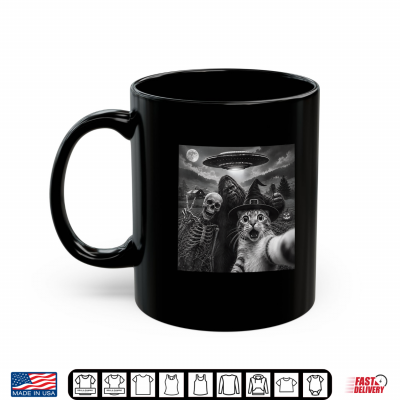 Cat Selfie With Bigfoot Skeleton Alien Ufo Cat Lover Shirt 3 Mug Cat Selfie With Bigfoot Skeleton Alien UFO Cat Lover Shirt