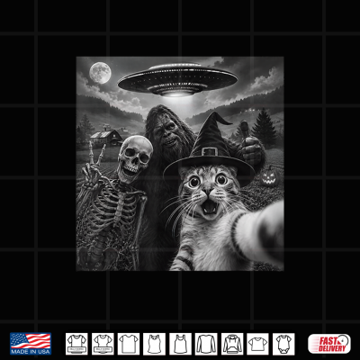 Cat Selfie With Bigfoot Skeleton Alien Ufo Cat Lover Shirt 4 Design Cat Selfie With Bigfoot Skeleton Alien UFO Cat Lover Shirt