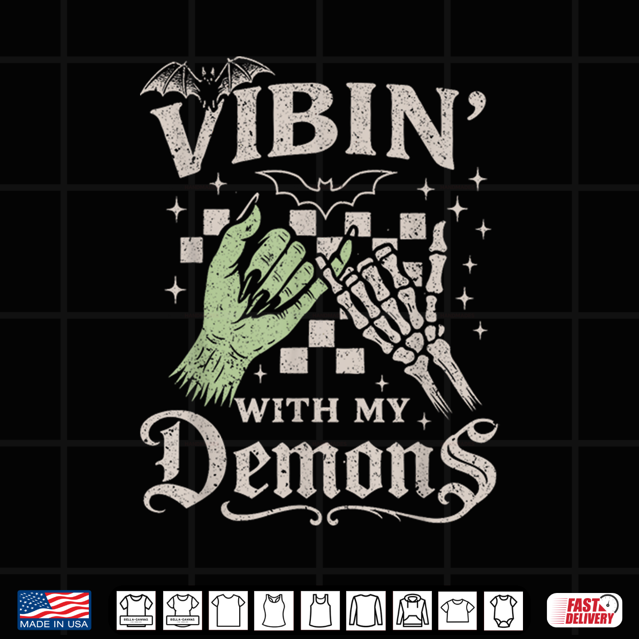 Funny Retro Vibin With My Demons Skeleton Spooky Halloween Shirt