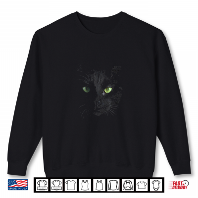 Halloween Black Cat With Green Eyes Shirt 2 Sweatshirt Halloween Black Cat With Green Eyes Shirt