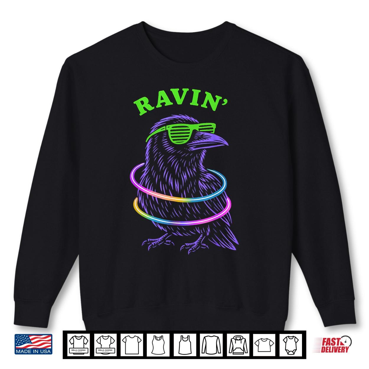 Ravin Raven Edm Techno Party Raver Psychedelic Halloween Shirt