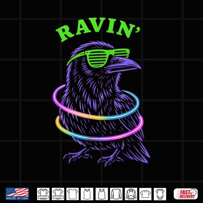 Design Ravin Raven EDM Techno Party Raver Psychedelic Halloween Shirt 1