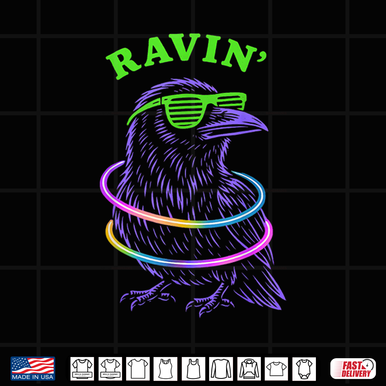 Ravin Raven Edm Techno Party Raver Psychedelic Halloween Shirt