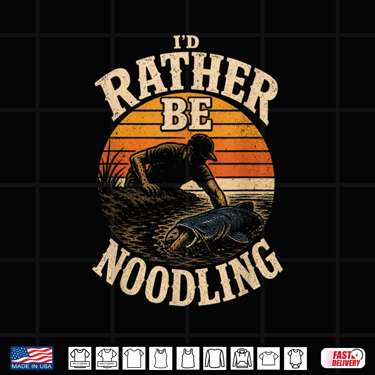 Fishing I’D Rather Be Noodling Catfish Vintage Gift Shirt