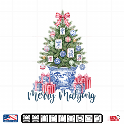 Design Merry Mahjong Christmas Tree Chinoiserie Pot Shirt