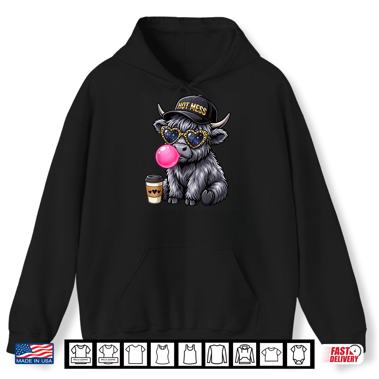 Hot Mess Highland Cow Blowing Bubblegum Cute Coffee Lover Shirt Hot Mess Highland Cow Blowing Bubblegum Cute Coffee Lover Shirt