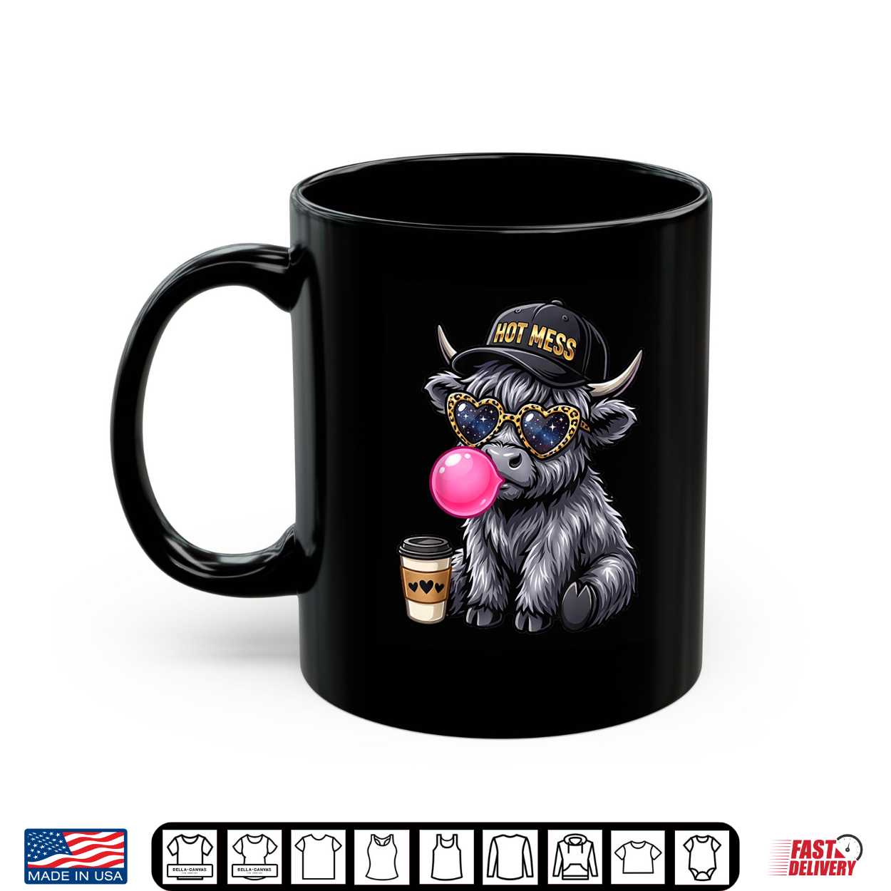 Hot Mess Highland Cow Blowing Bubblegum Cute Coffee Lover Shirt Hot Mess Highland Cow Blowing Bubblegum Cute Coffee Lover Shirt