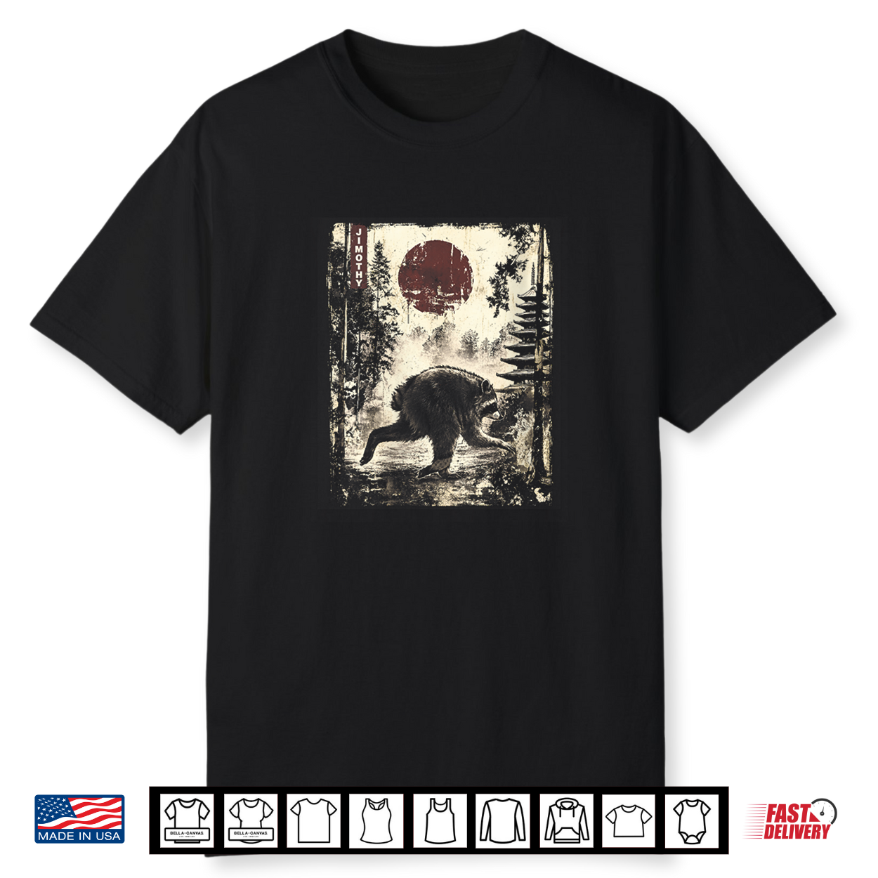 Kawaii Jimothy Seattle Raccoon Cute Japanese Ukiyo E Graphic Shirt