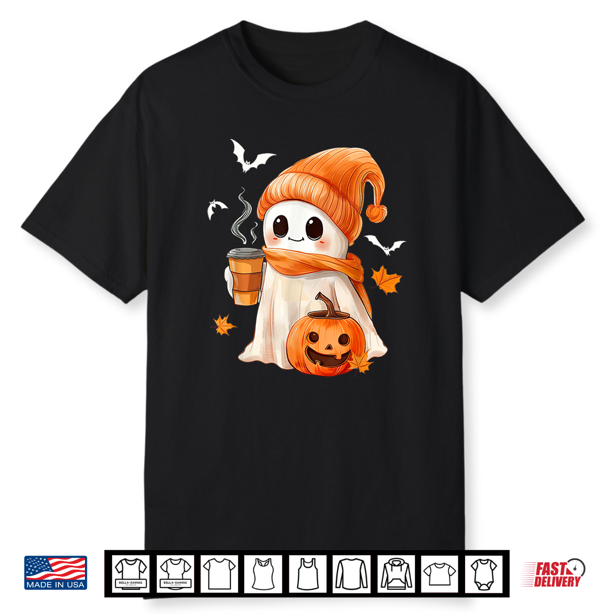 Cute Ghost Drinking Coffee Halloween Ghost Ice Coffee Womens Shirt