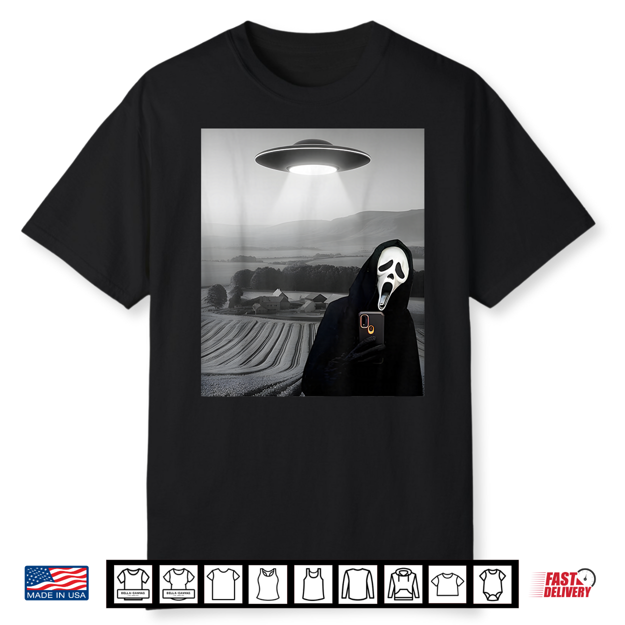 Cute Scary Face Horror Ghost Selfie With Alien Ufo Funny Shirt