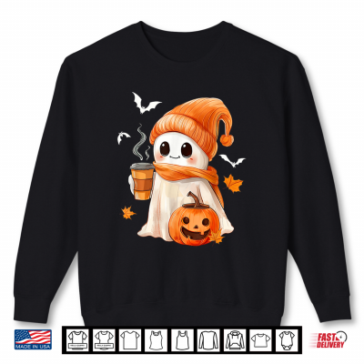 Sweatshirt Cute Ghost Drinking Coffee Halloween Ghost Ice Coffee Womens Shirt