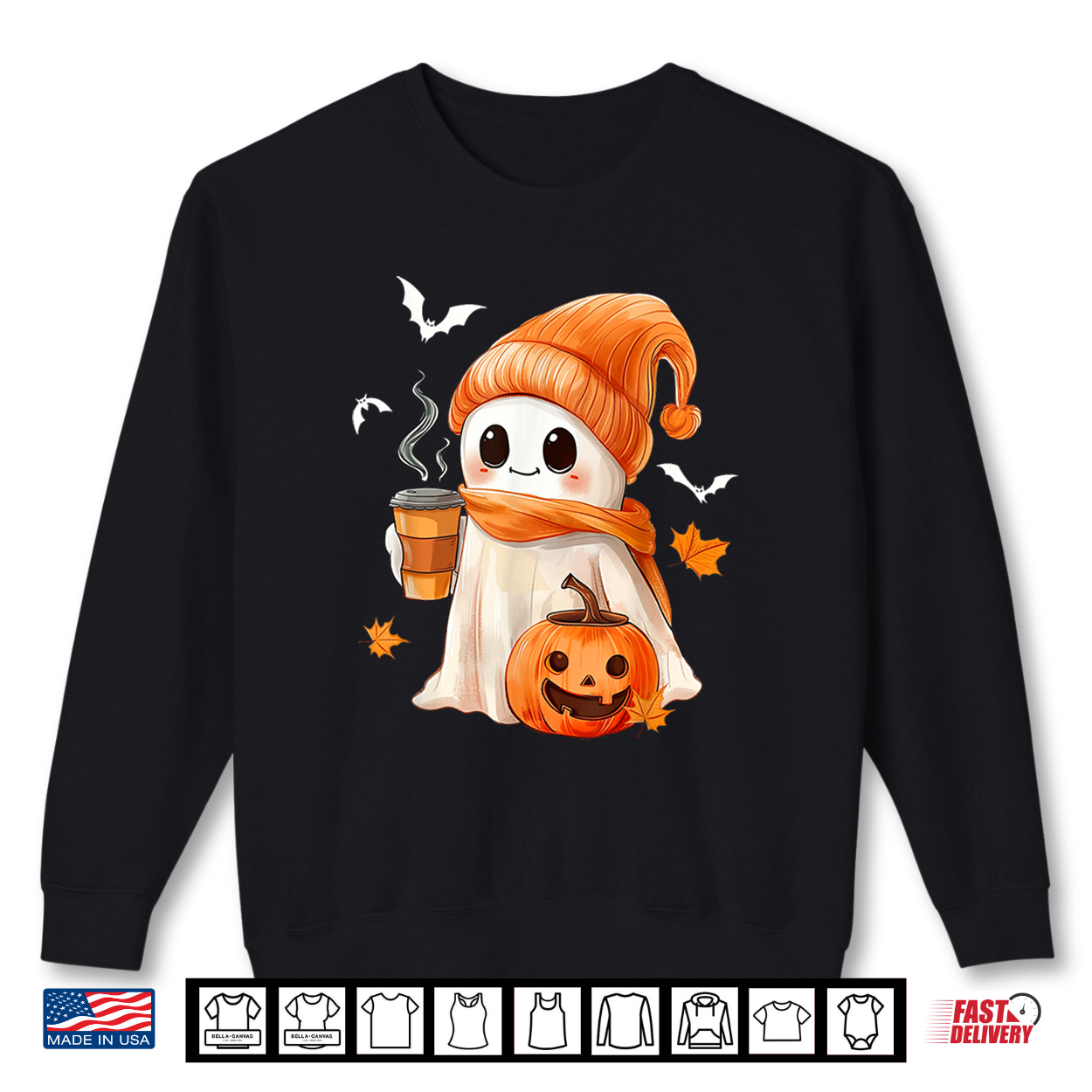 Cute Ghost Drinking Coffee Halloween Ghost Ice Coffee Womens Shirt