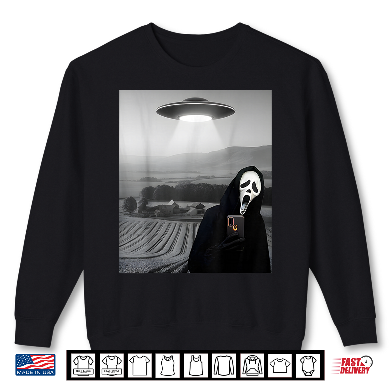 Cute Scary Face Horror Ghost Selfie With Alien Ufo Funny Shirt
