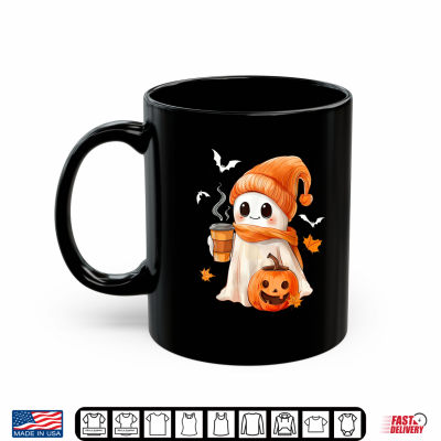 Mug Cute Ghost Drinking Coffee Halloween Ghost Ice Coffee Womens Shirt