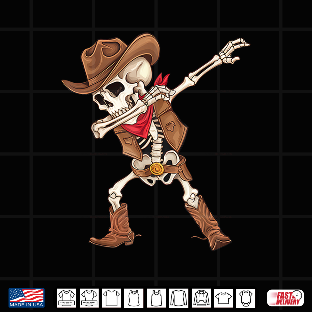 Dabbing Skeleton Cowboy Halloween Costume Boys Mens Kids Shirt