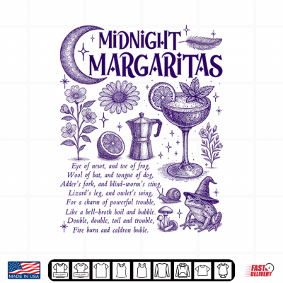 Design Funny Midnight Witch Margaritas Halloween Magical Cocktails Shirt
