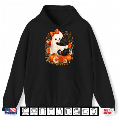 Hoodie Halloween Cute Ghost Cat Pumpkin Floral Bow Girl Women Shirt