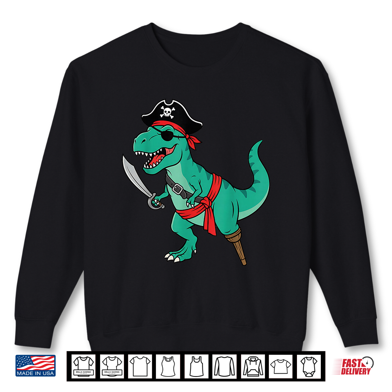 Pirate Dinosaur Toddler Boy Funny Kids Halloween Costume Shirt