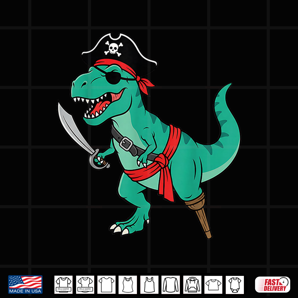 Pirate Dinosaur Toddler Boy Funny Kids Halloween Costume Shirt