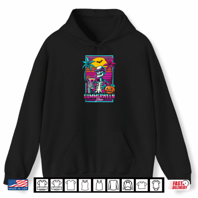 Hoodie Summerween Vibes Beach Party Skeleton 80s Vaporwave Funny Shirt